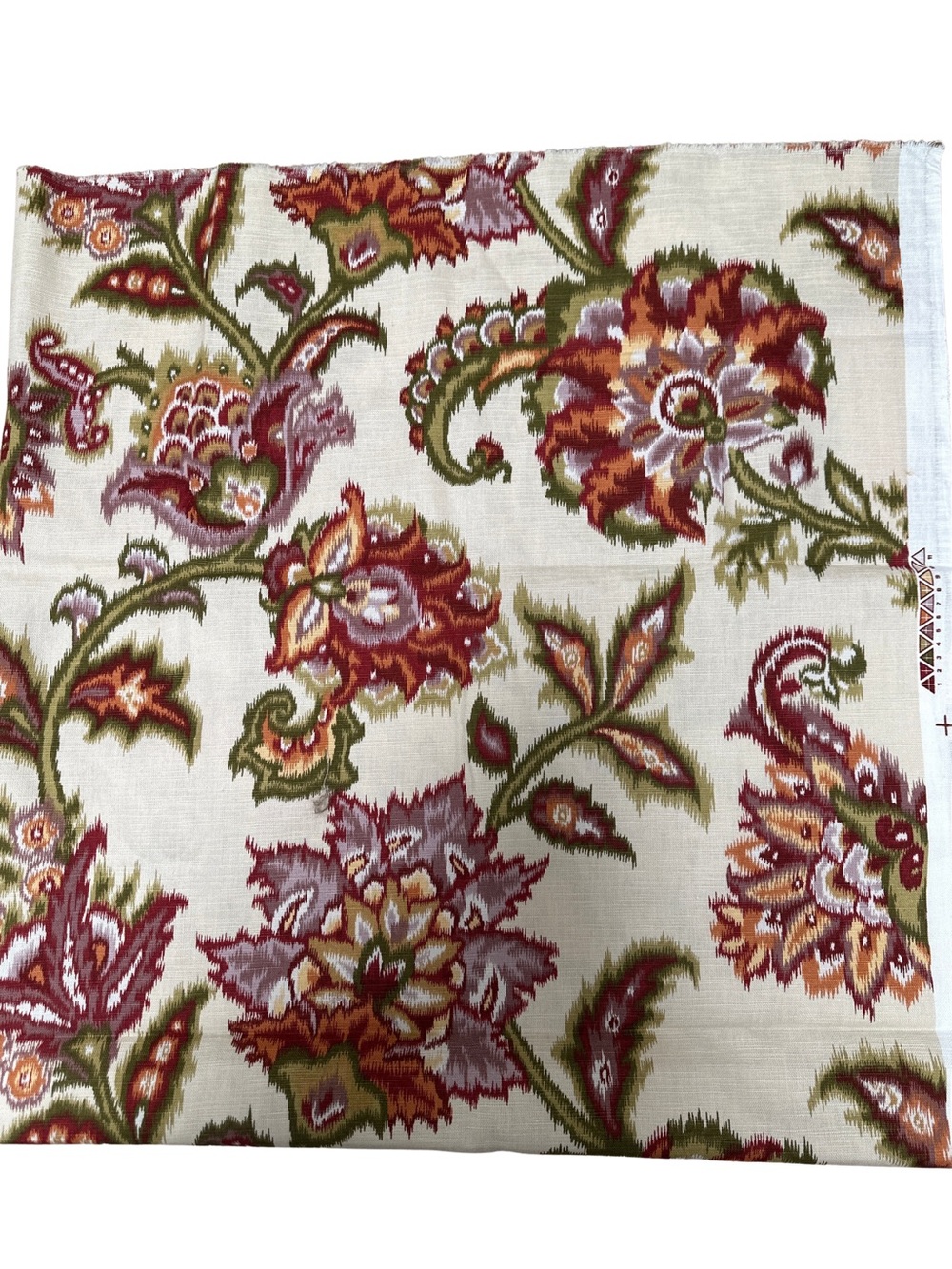 Floral Paisley Upholstery Fabric in Cream, Olive & Rust